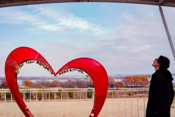 The distinctive heart-shaped symbol of the lake can be found in a surprising number of places.