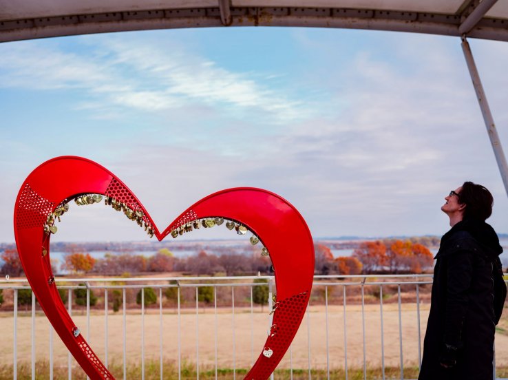 The distinctive heart-shaped symbol of the lake can be found in a surprising number of places.
