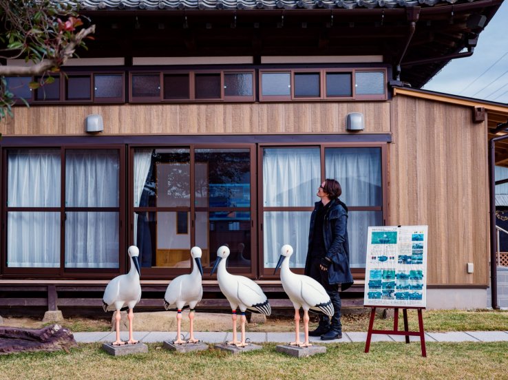 The recently opened Japanese White Stork Cultural Exchange Center—the models are life-size.