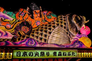 Visitors are allowed to touch and inspect the Nebuta Floats up close and personal in the Nebuta Touch Exhibition