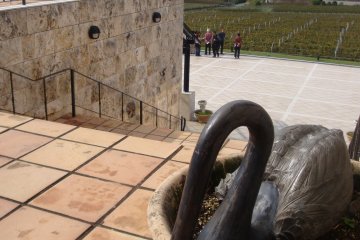 A sculpture on the outdoor patio