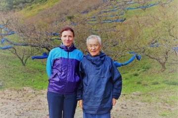 Mr. Ishigami is a local ume farmer, seen here with the author who lives nearby