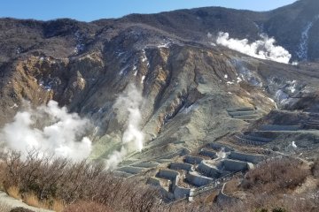 View of Owakudani from the ropeway