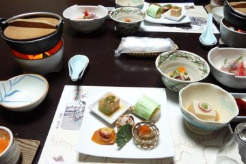 After enjoying the gorgeous sunset from the window, our caretaker—a woman named Mari—brought our dinner to the room. It included a great variety of local Enoshima seafood.