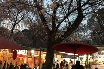 Many food and drink vendors set up their stalls in the shrine garden. 