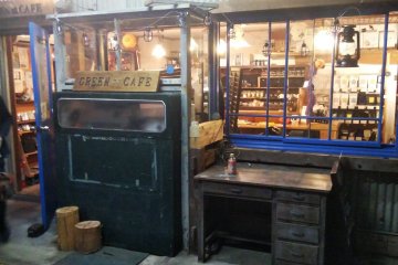 Outside the café on the tea loading dock.