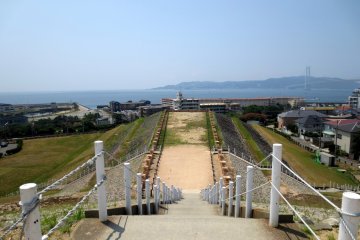 <p>Looking down towards the base of the tomb and Awaji Island</p>