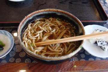Hand cut soba noodles from Kugino Soba Dojo
