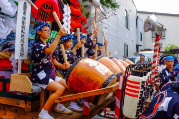 The local children are trained in Taiko drumming at school in the months leading up to the festival