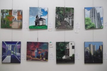 Paintings by local students in the Kenmin Gallery