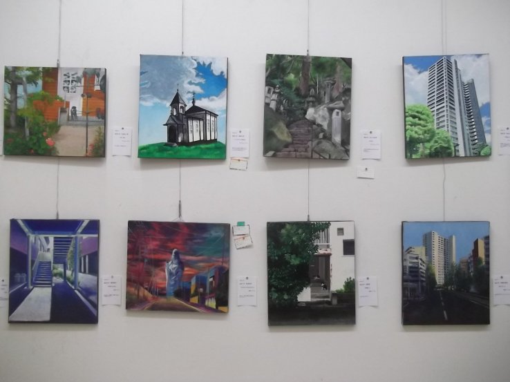 Paintings by local students in the Kenmin Gallery