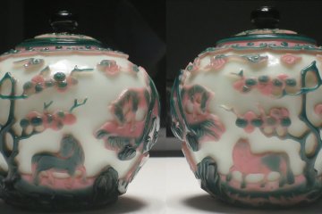 Lidded glass jars from the Qing Dynasty on display at the museum
