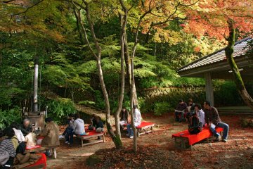 Outside the teahouse during autumn