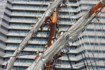 Getting ready to unfurl the sails