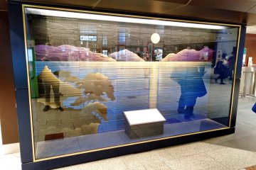 A gorgeous scene of Matsushima Bay on the third floor next to the north shinkansen entrance. The special local stone was recovered in Ishinomaki City after the tsunami triggered by the 2011 Great East Japan Earthquake.