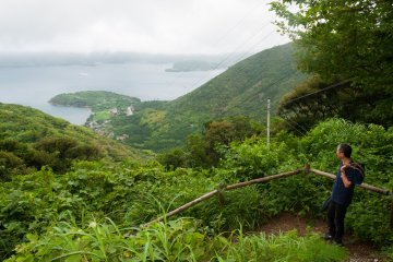 Taking in the views from the trail with the Shrine's caretaker