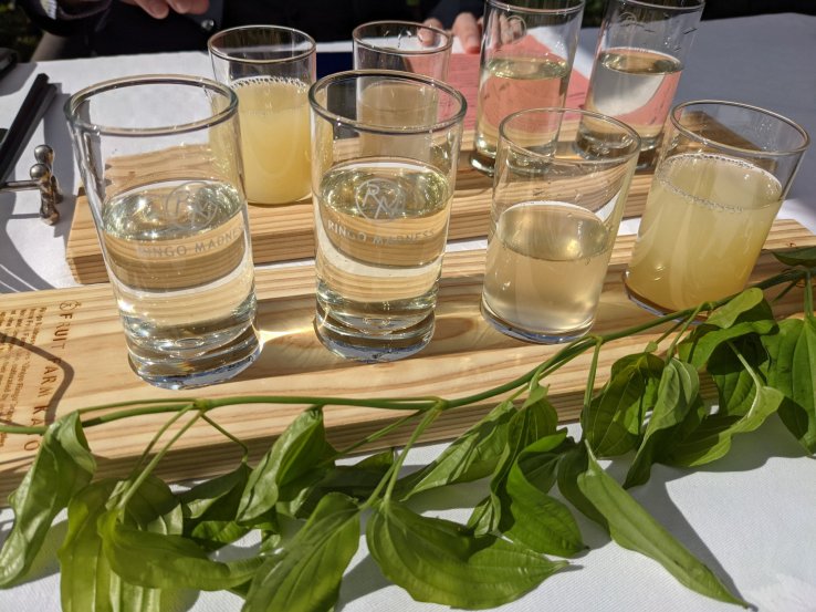Tasting paddle of apple ciders, including Sonic, Melow and Trezor