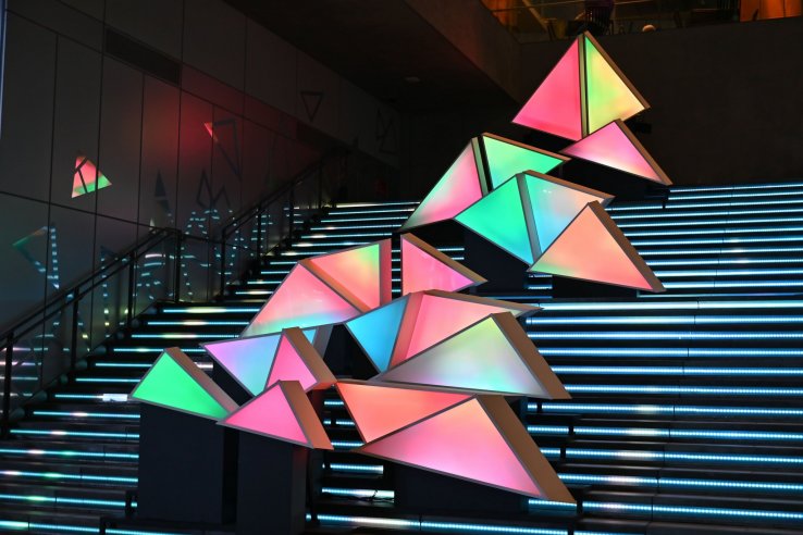 When viewed from a certain angle, these somewhat haphazardly arranged prisms all come together to form one giant prism