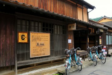 Rent one of these bicycles and stop by this tasty coffee shop for a drink.