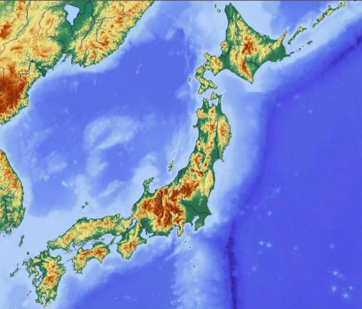 Physical map of Japan