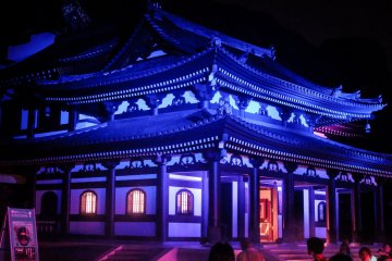 Main hall illuminated during O-bon festival.