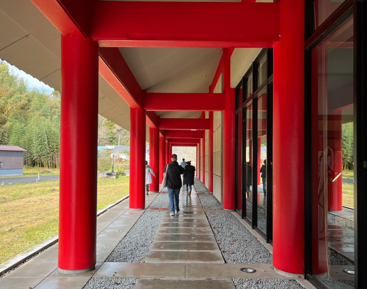 Walking outside the main building