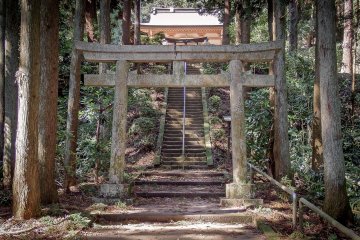 At the top of the steep staircase