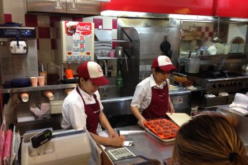 <p>Order at the counter. The staff will hand you a receipt and an order pager. When the pager beeps your food is ready</p>