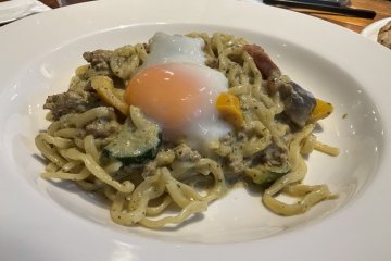 Today's pasta, fresh pasta with green curry sauce