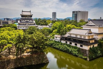 Get this aerial view of Kokura Castle from the Riverwalk Kitakyushu Mall