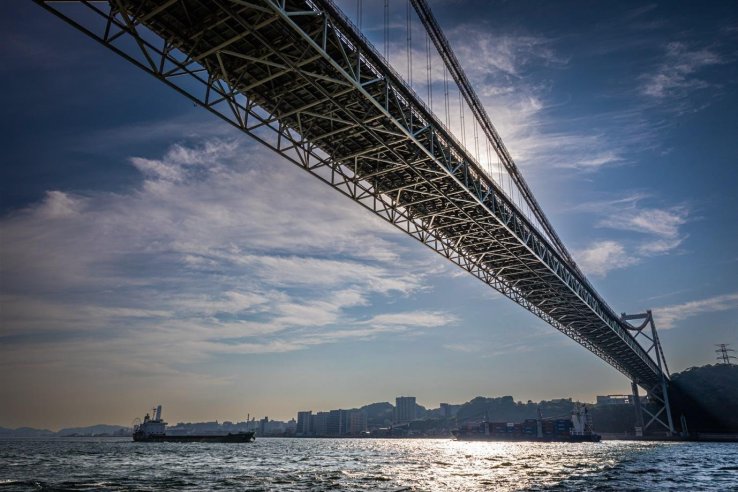 View of the Kanmon Bridge from Mekari Shrine