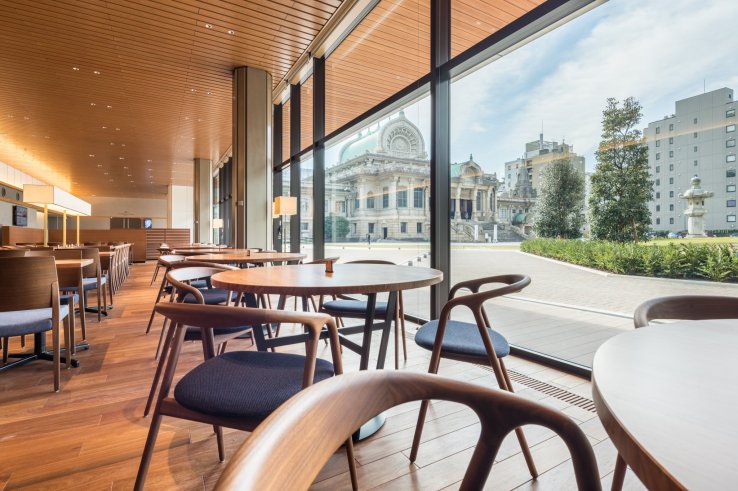 Enjoy cafe cuisine with lovely temple views
