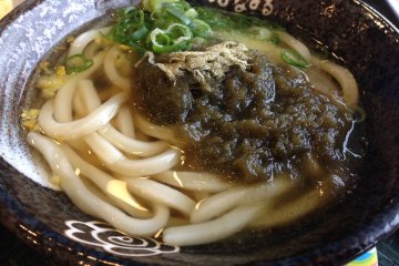 Udon gaya Sanuki dengan rumput laut parut