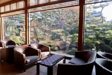 Admire a Japanese garden near the lobby