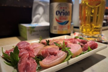 Yagi sashi is as local as you can get, with yagi meaning goat, and sashi as in sashimi