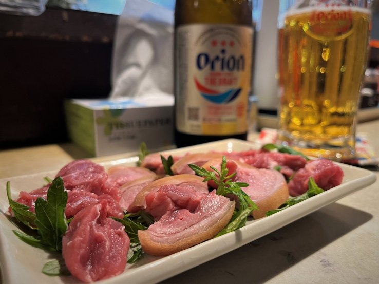 Yagi sashi is as local as you can get, with yagi meaning goat, and sashi as in sashimi