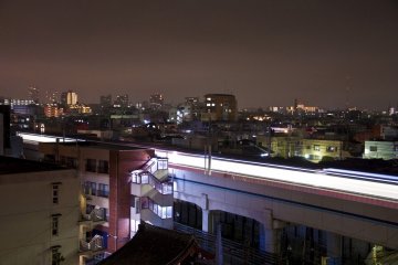 Facing Southwest again: Light trail of the train passing through Kamata