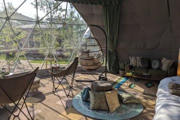Inside the spacious dome tent 