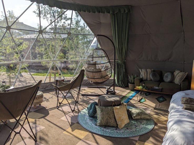 Inside the spacious dome tent 