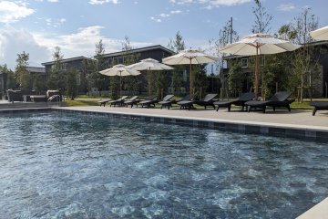 A swimming pool takes glamping to the next level