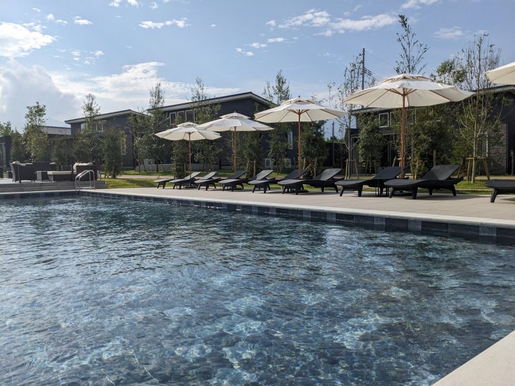 A swimming pool takes glamping to the next level