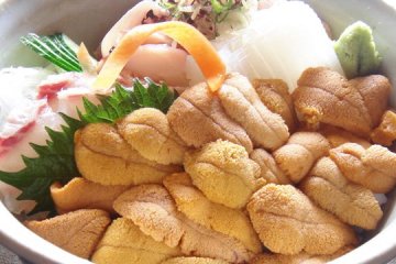 Sea urchin bowl with assorted seafood