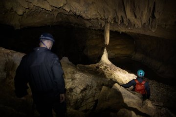 Stalactites from above, stalagmites from below