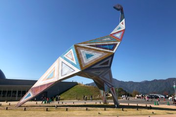 Dinosaur sculpture at the entrance of the museum