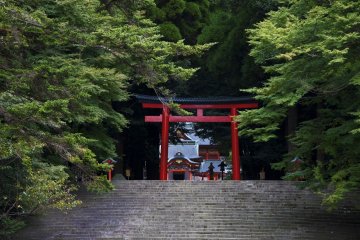 Torii gate marking the approach and entrance to Kirishima shrine