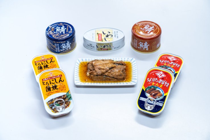 Lineup of some beloved Tawara Kanzume products, including Chosita Kabayaki Sanma