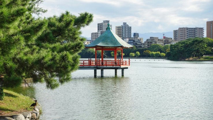 Ohori Park with its signature pond view