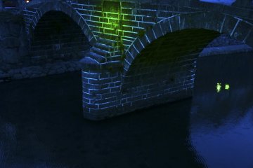 Megane-bashi illuminated in green