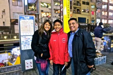 Before it gets too dark, get your picture taken at the Tazaemonbashi Bridge Boat Dock.