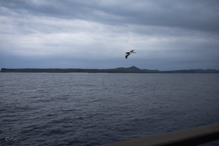 A photo of Yonaguni Island taken from a ship.